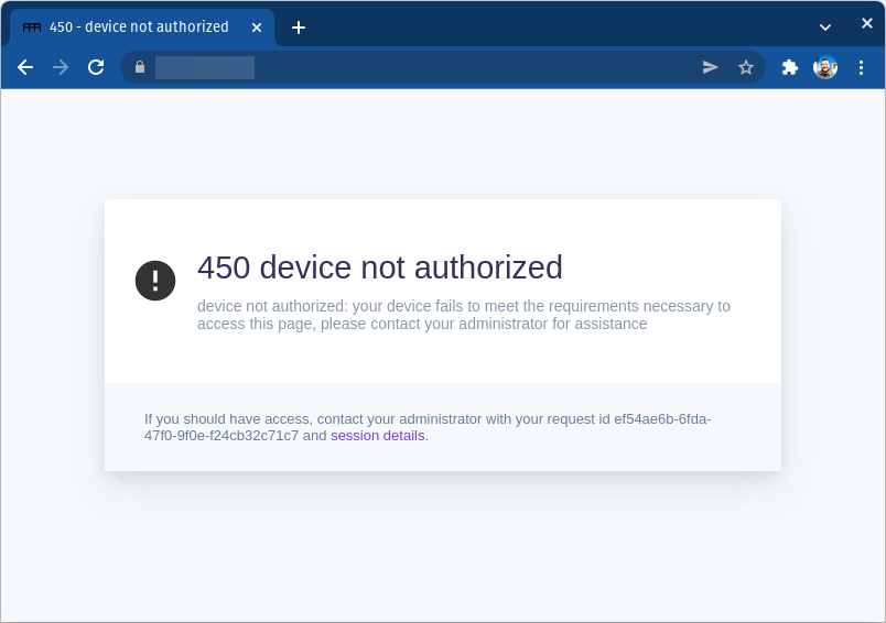 450 device not authorized error screen