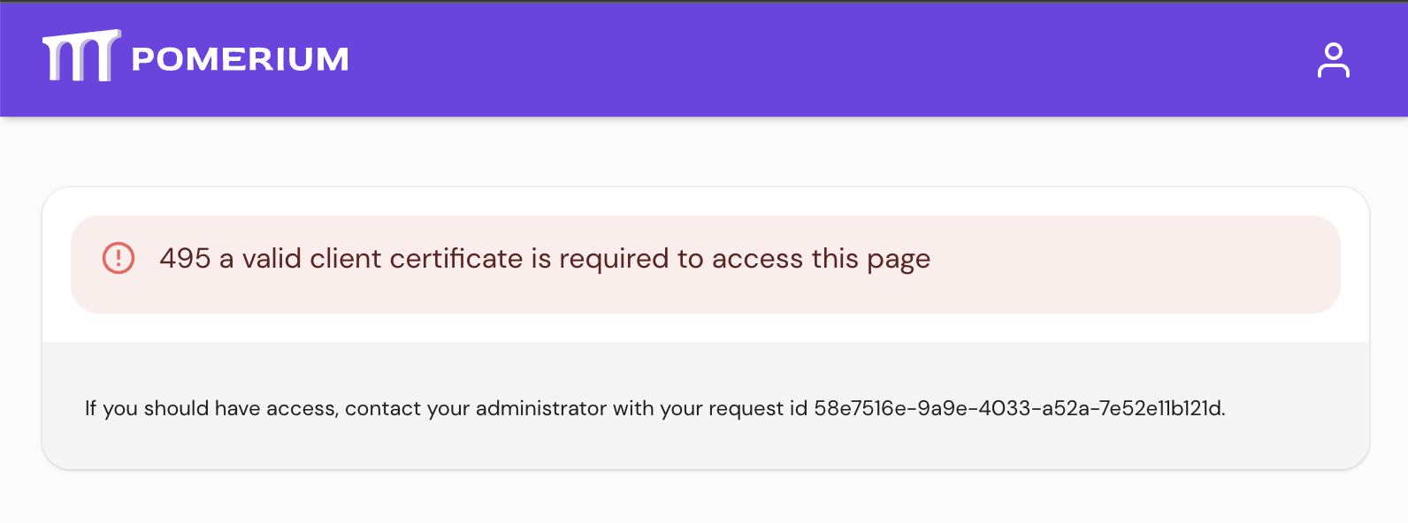Screenshot of invalid client certificate error page
