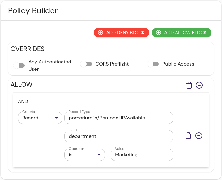 Example BambooHR Policy in the Builder view