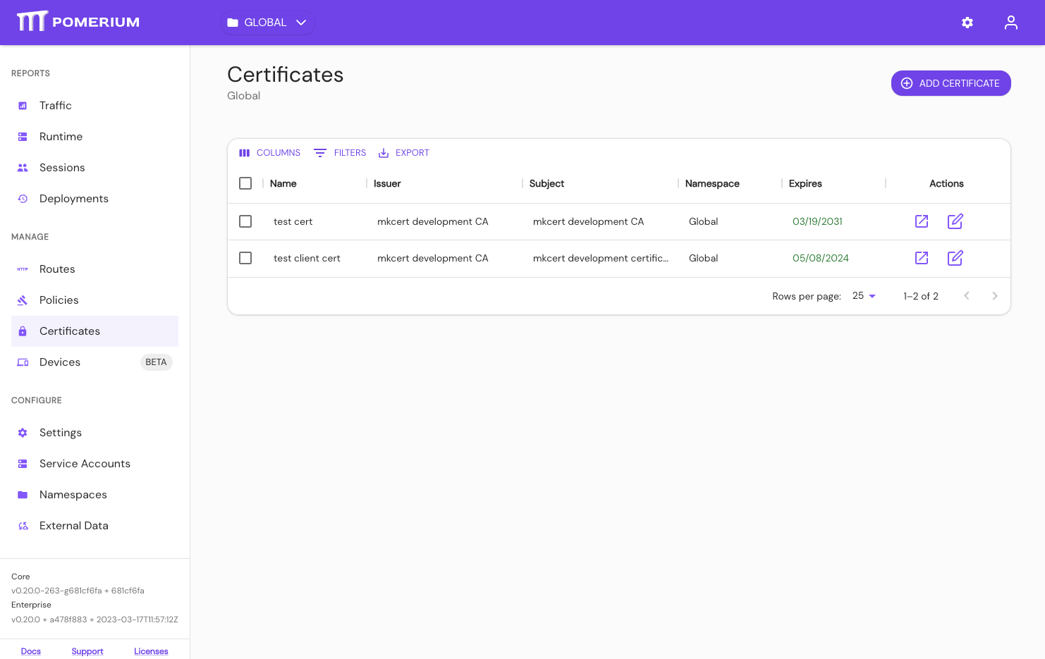 See your Certificates in the Enterprise Console