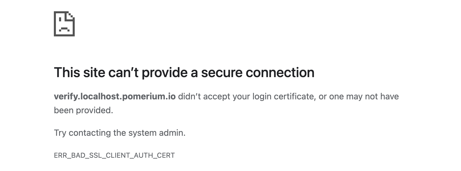 Screenshot of Chrome&#39;s client certificate error page