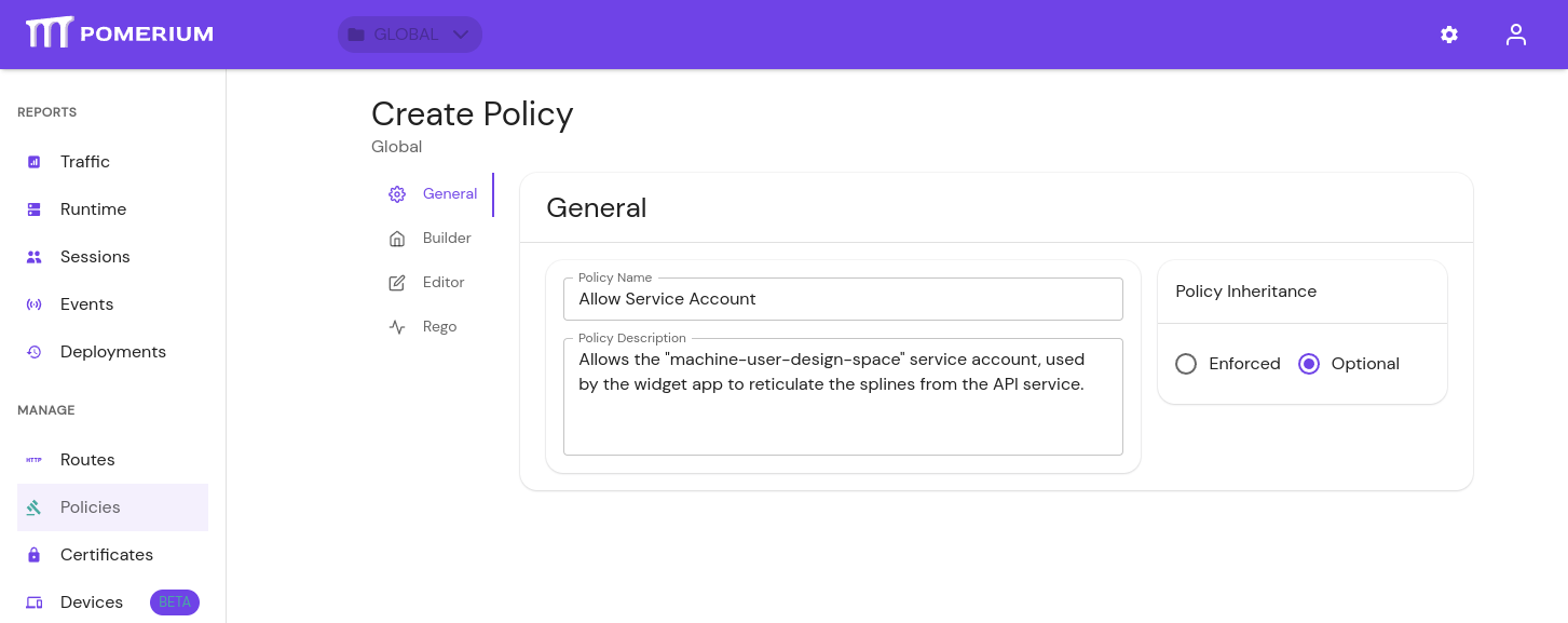 An example policy for a service account