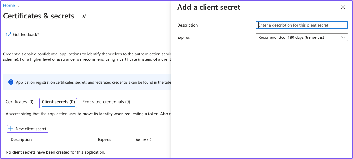 Create a client secret for your application
