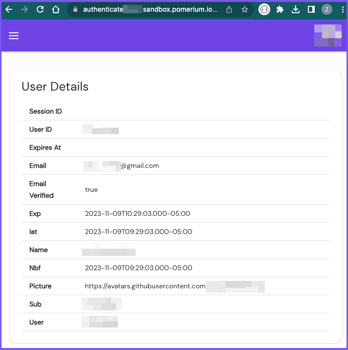 The User Details page